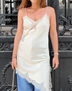 Melissa Asymmetric Satin Lace Midi Dress