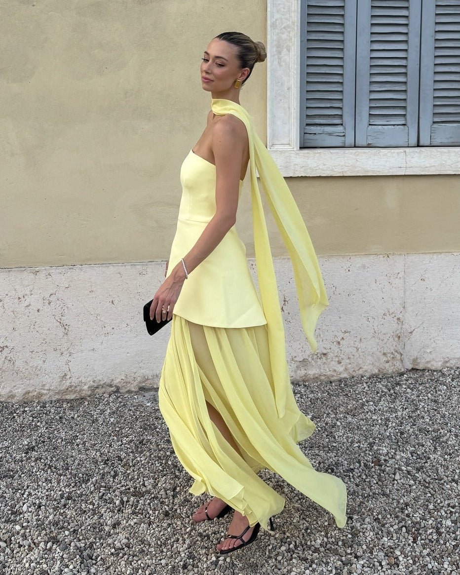 Alice Asymmetric Sheer Maxi Dress