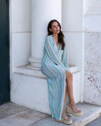 Claudia Crochet Stripe Flare Sleeve Maxi Dress