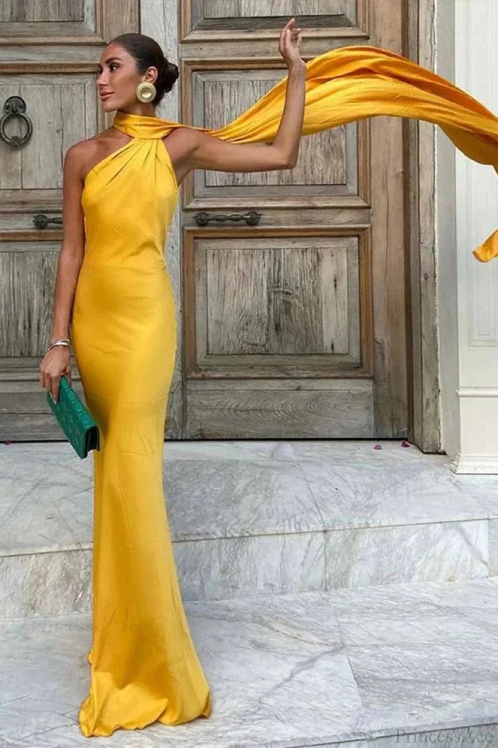 Anne Elegant Satin Halter Dress