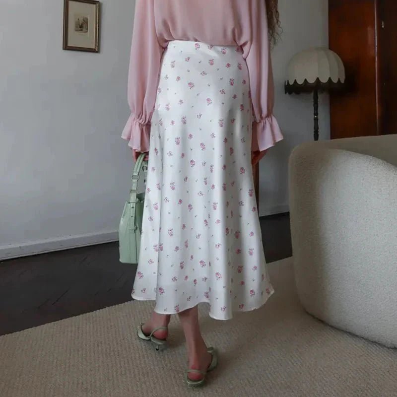 Sabrina High Waist Satin Printed Midi Skirt