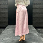 Sabrina High Waist Satin Printed Midi Skirt