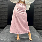 Sabrina High Waist Satin Printed Midi Skirt