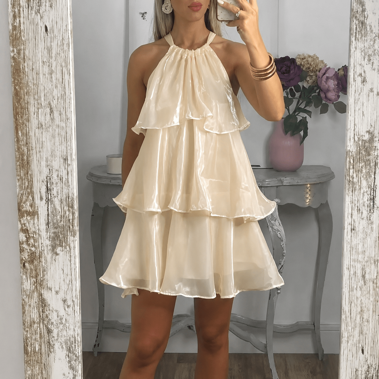 Amelia Organza Halterneck Mini Dress