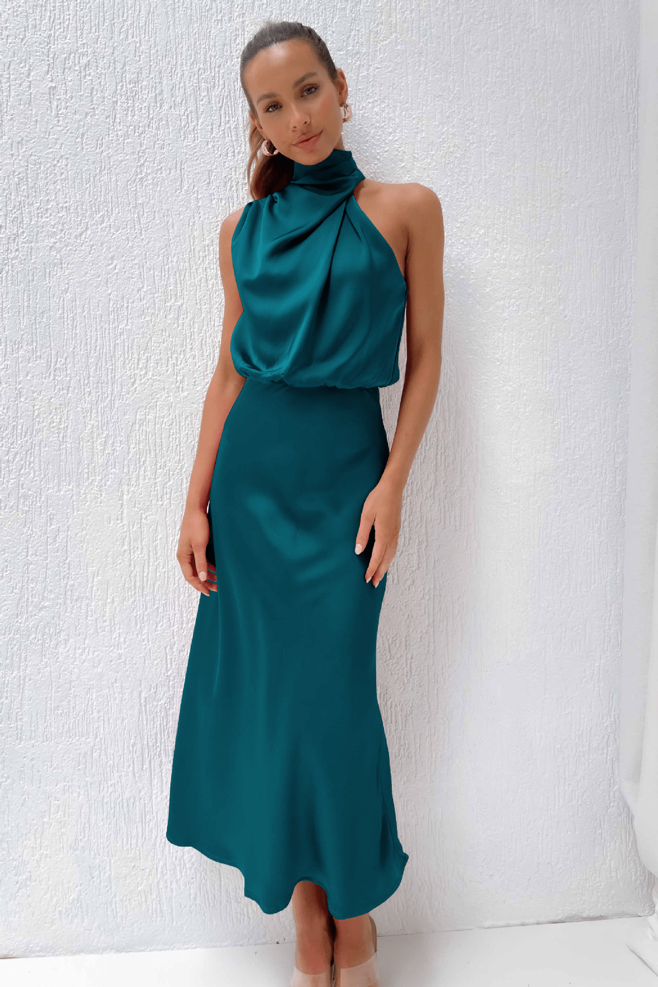 Anne Satin Cowl Neck Maxi Dress