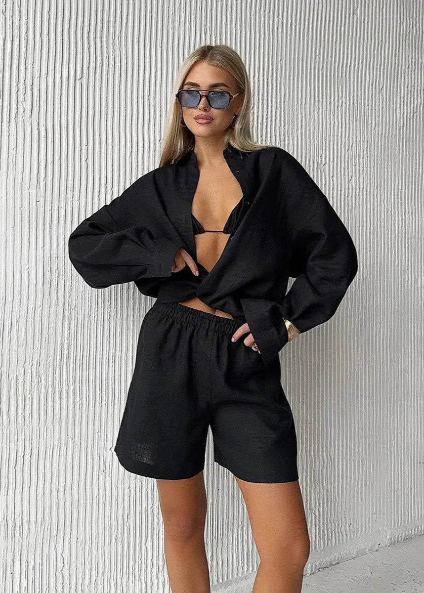 Jessica White Cotton Shirt and Shorts Set