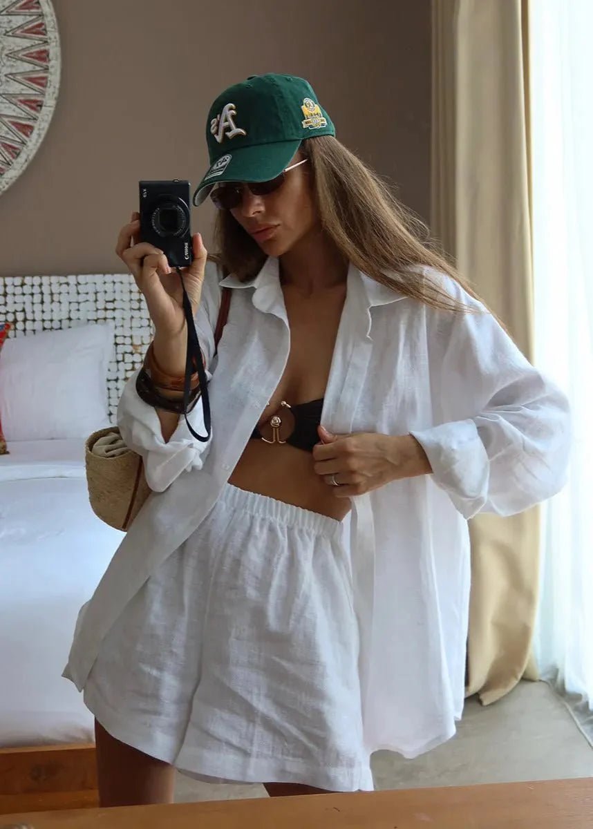 Jessica White Cotton Shirt and Shorts Set