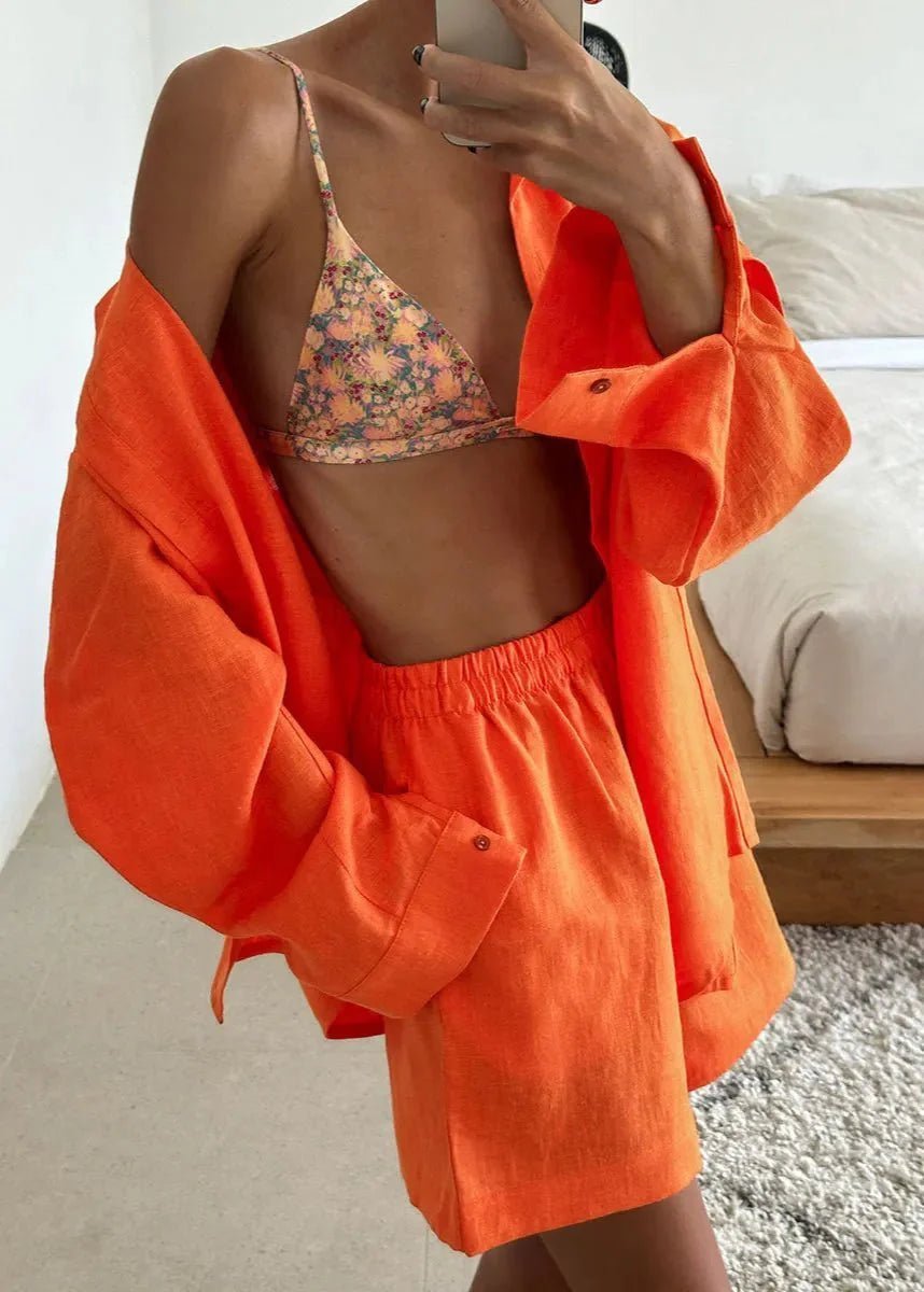 Jessica White Cotton Shirt and Shorts Set