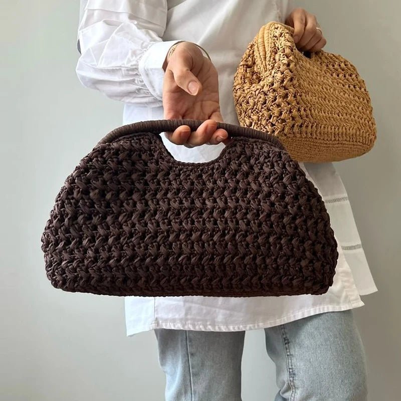 Isabel Woven Straw Shell Clutch