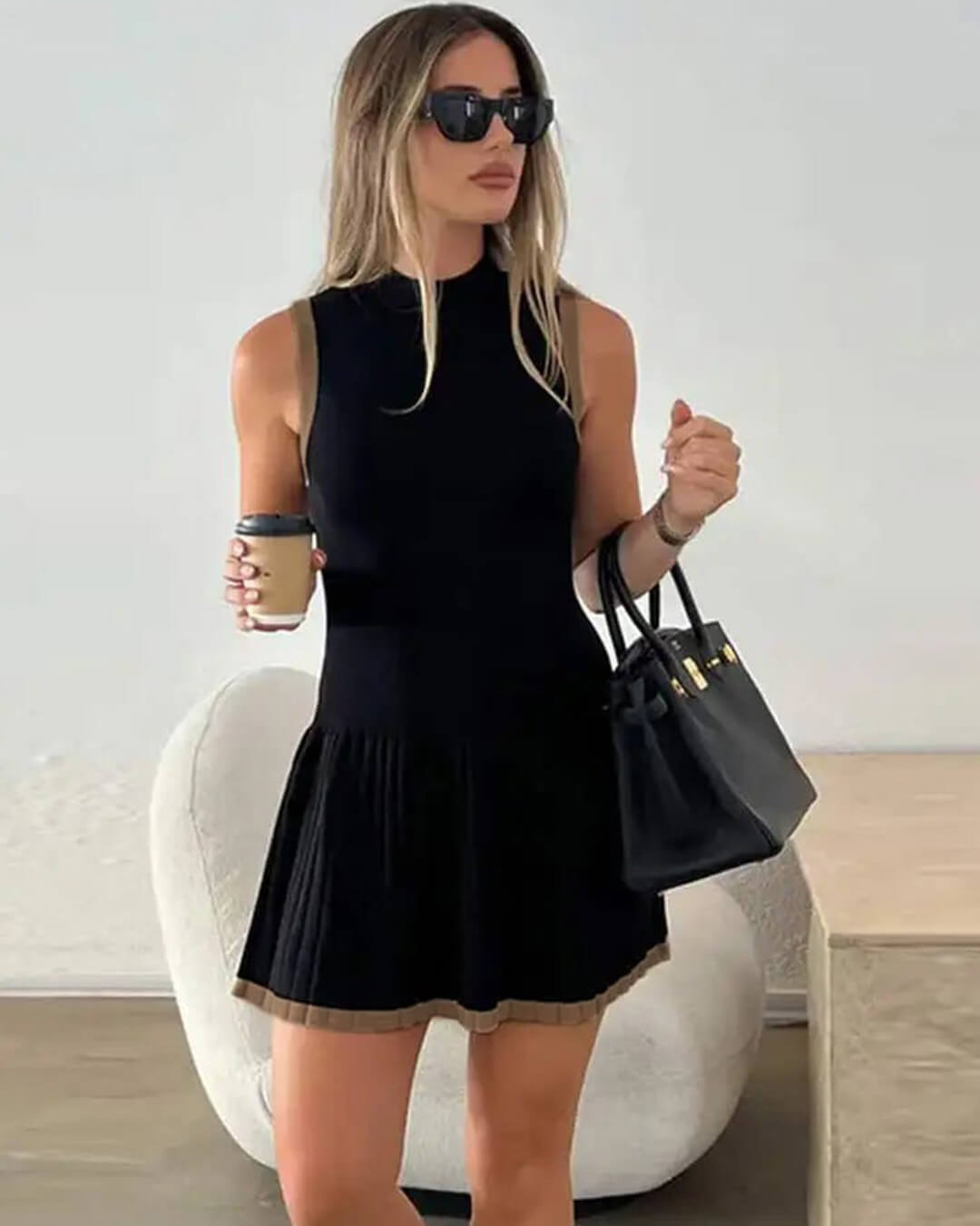Ahana Drop-Waist Contrast Knit Dress