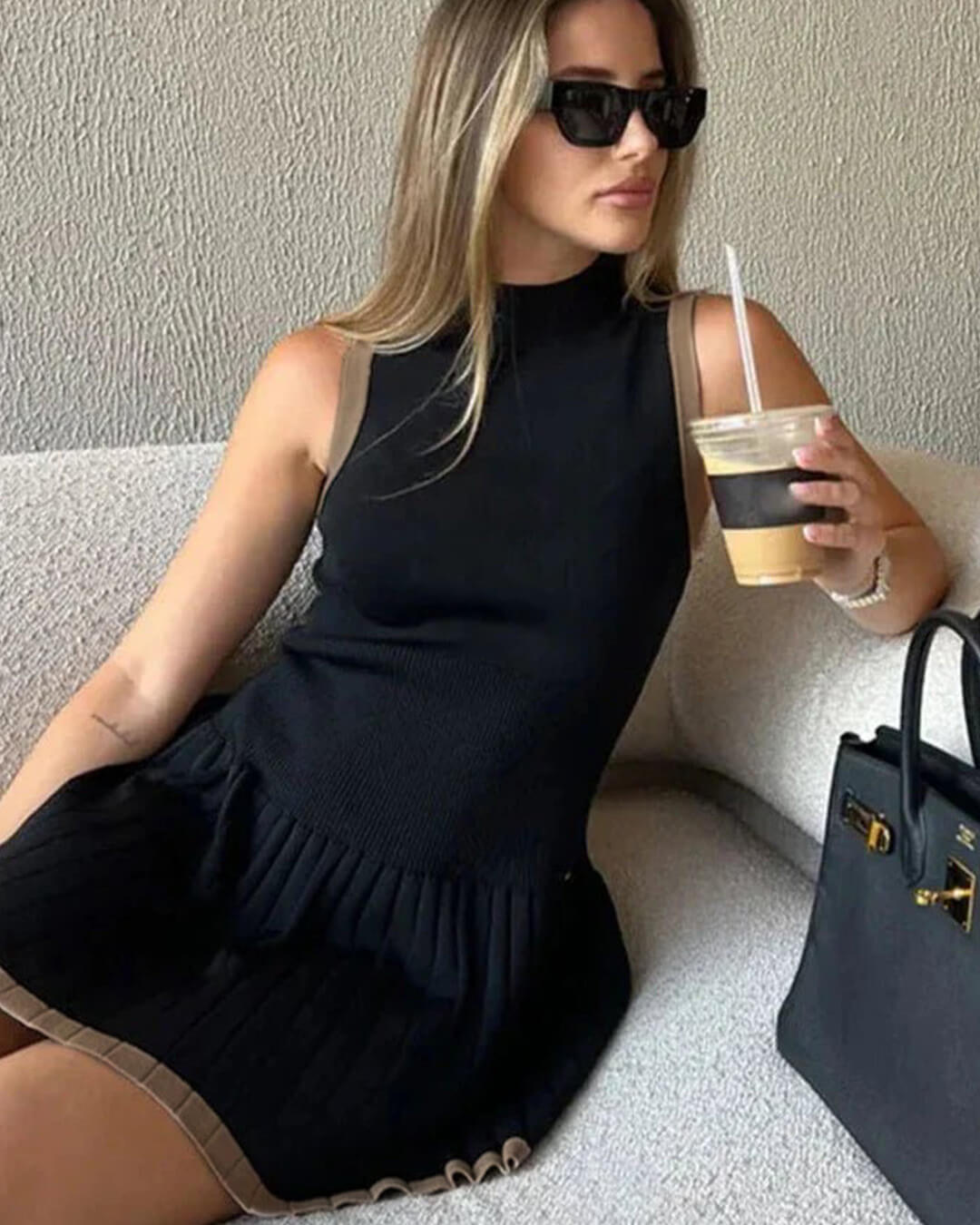 Ahana Drop-Waist Contrast Knit Dress