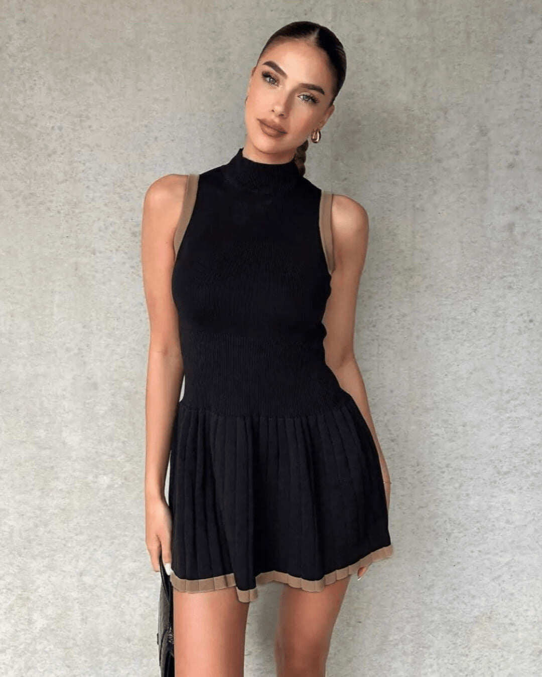 Ahana Drop-Waist Contrast Knit Dress