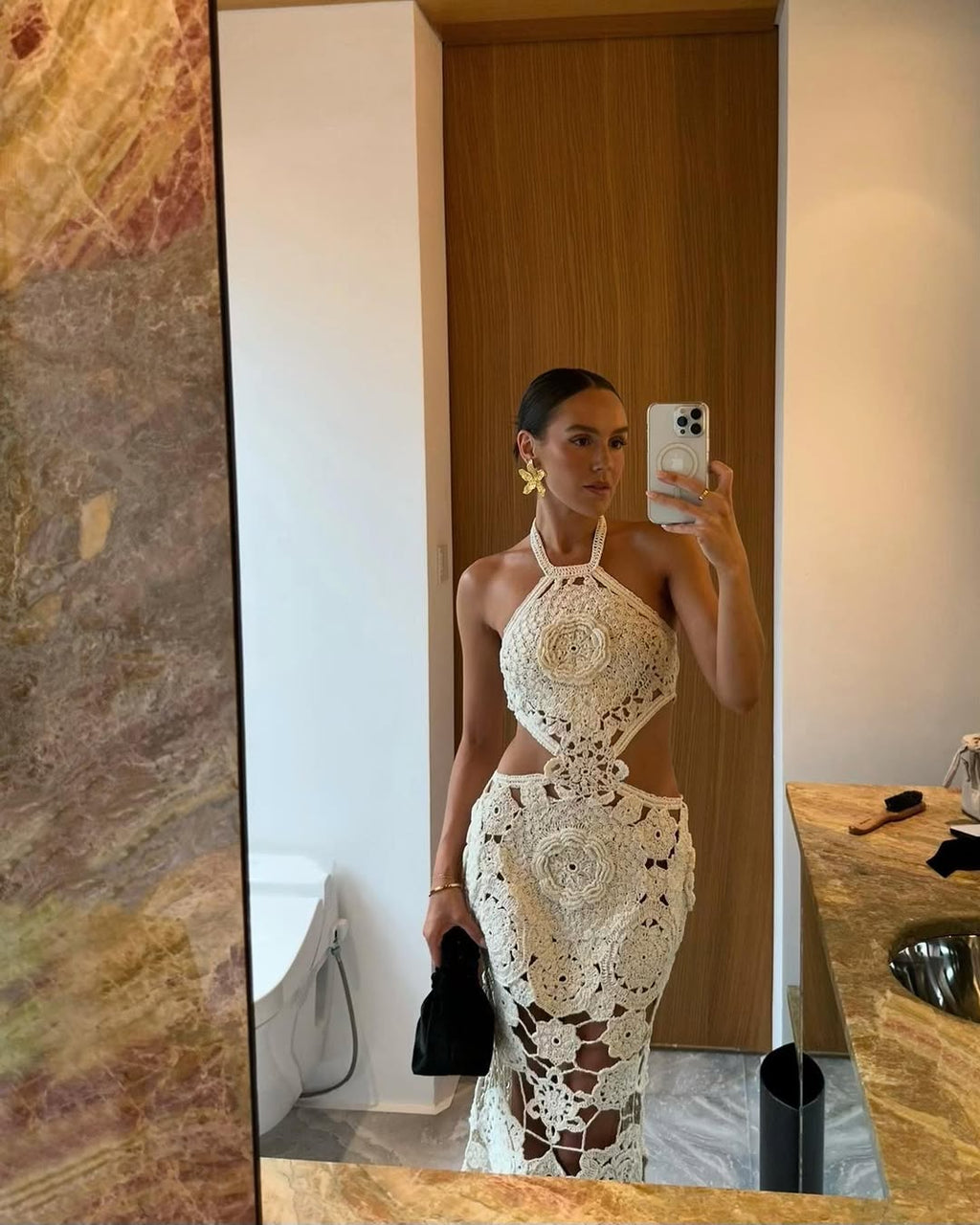 Svetlana Sheer Crochet Maxi Dress