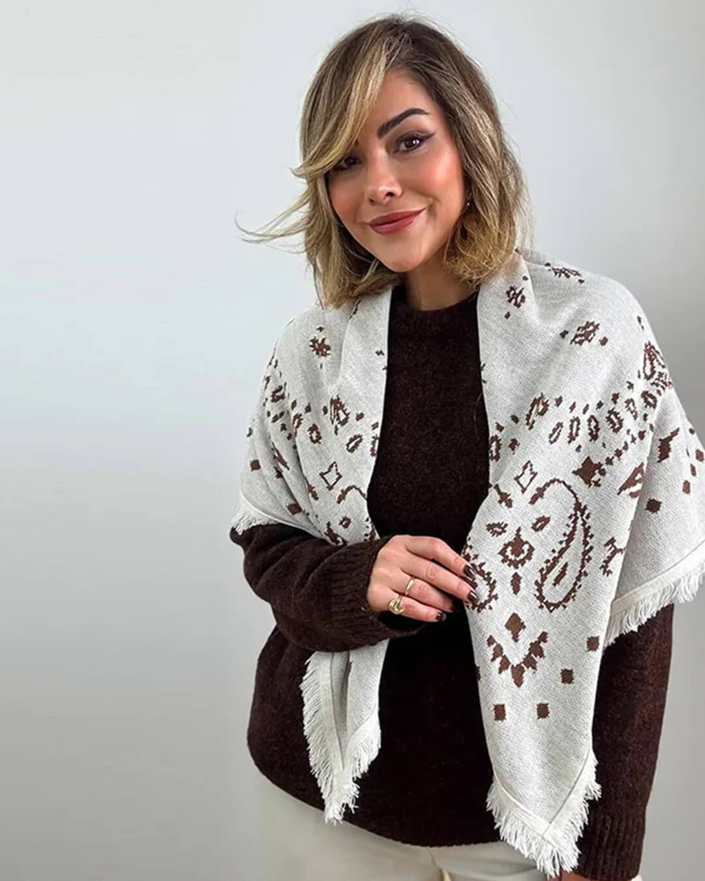Terry Knitted Fringed Square Scarf