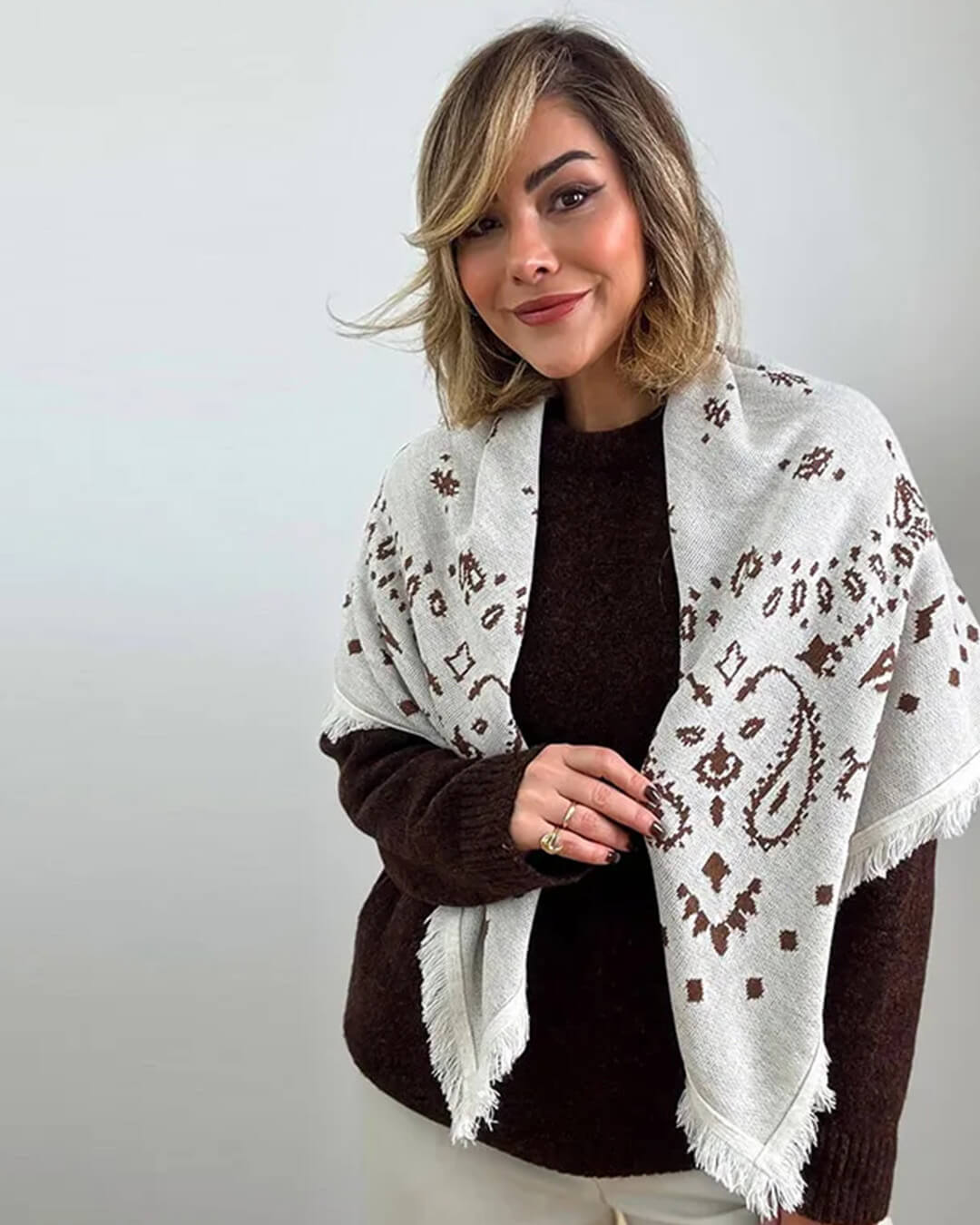 Terry Knitted Fringed Square Scarf