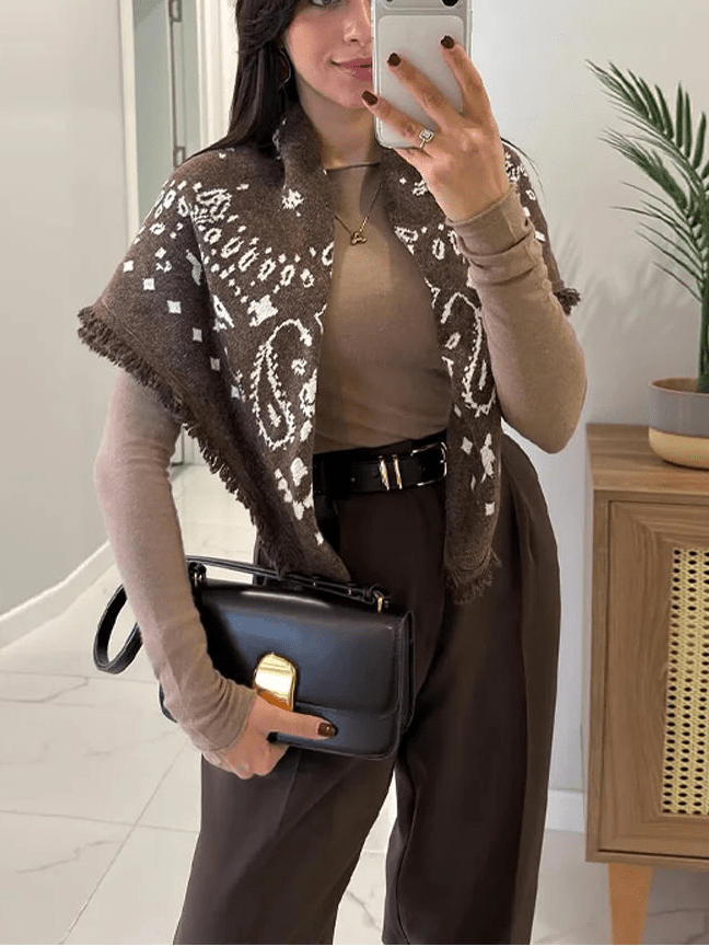 Terry Knitted Fringed Square Scarf