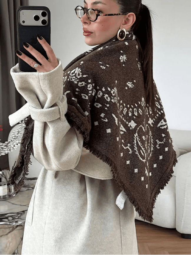 Terry Knitted Fringed Square Scarf