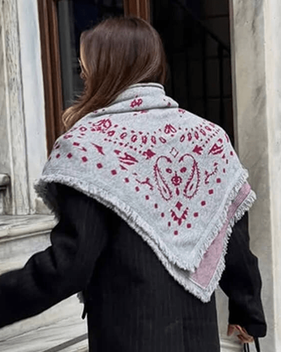 Terry Knitted Fringed Square Scarf