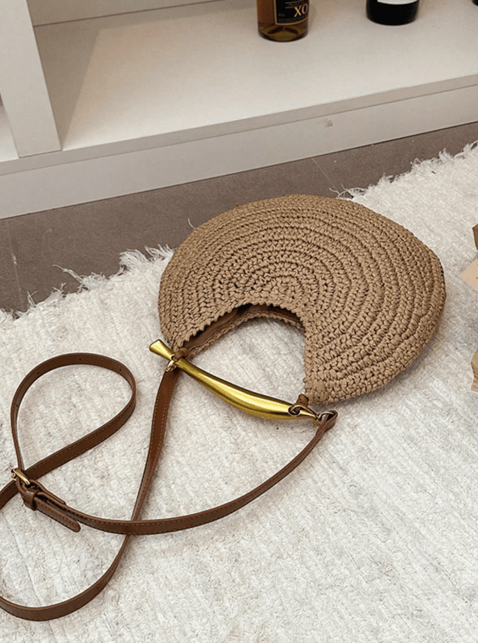 Valeria Sequined Straw Shoulder Bag