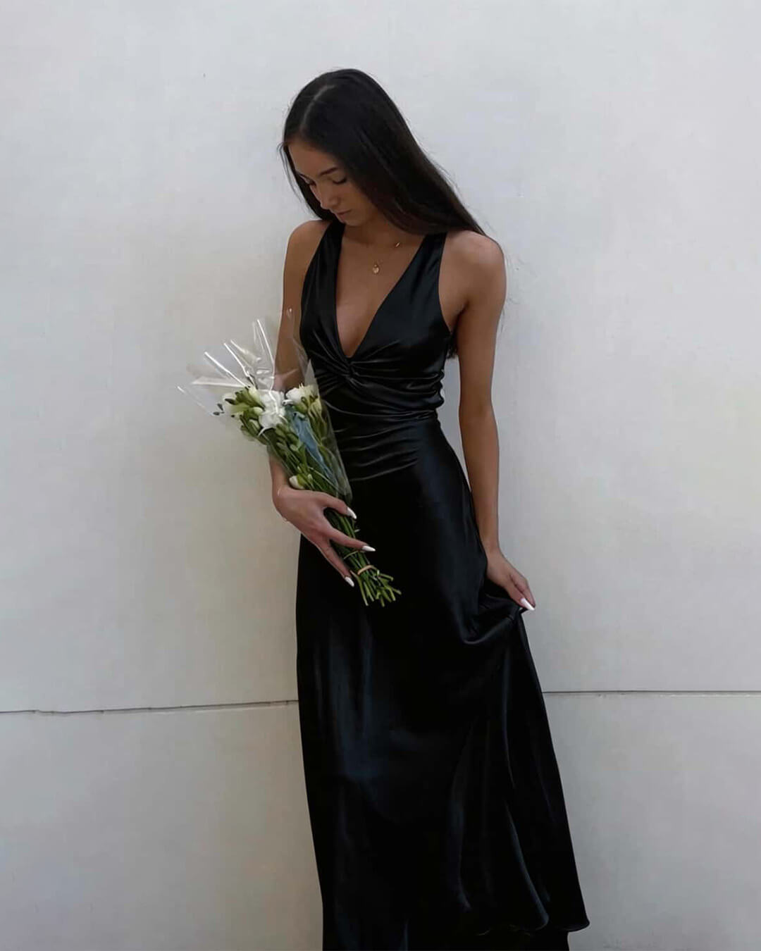 Venus Satin Open Back Maxi Dress