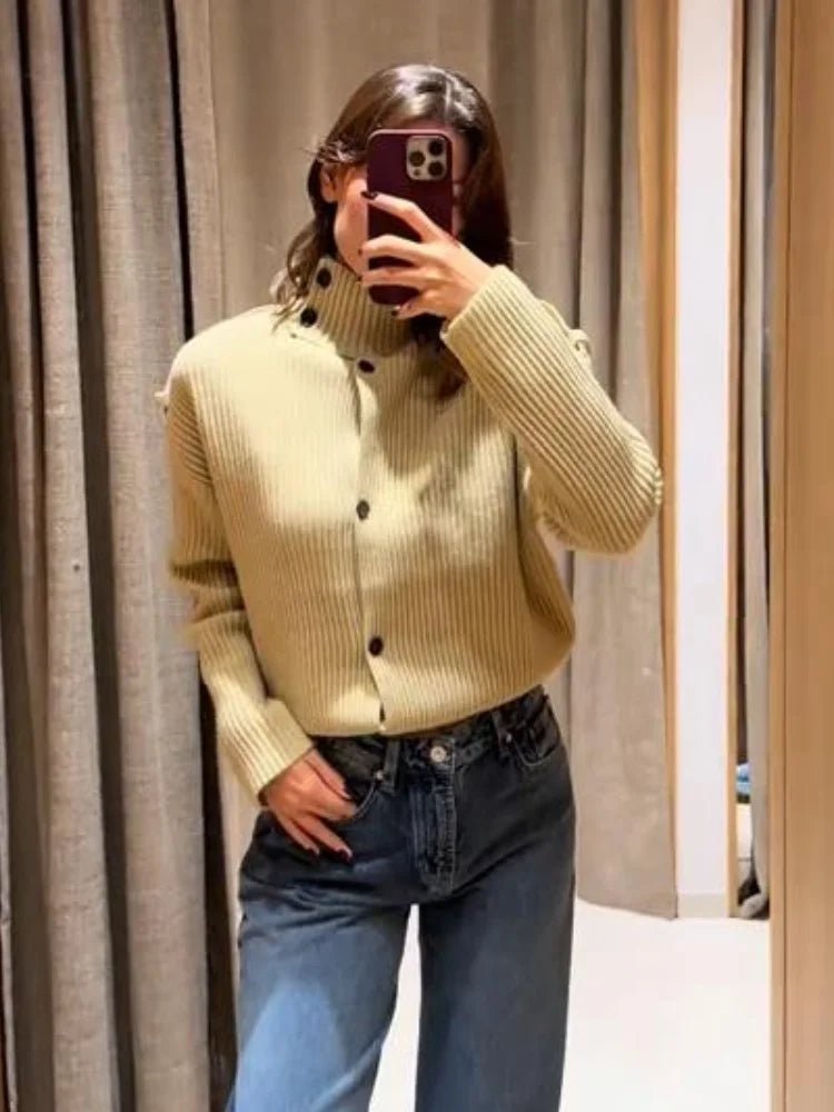 Ahiwa Stand Collar Knitted Cardigan