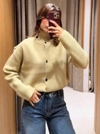 Ahiwa Stand Collar Knitted Cardigan