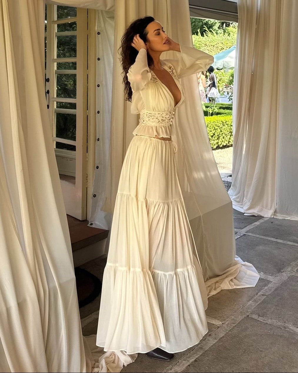 Vittoria Lace V-Neck Maxi Skirt Set