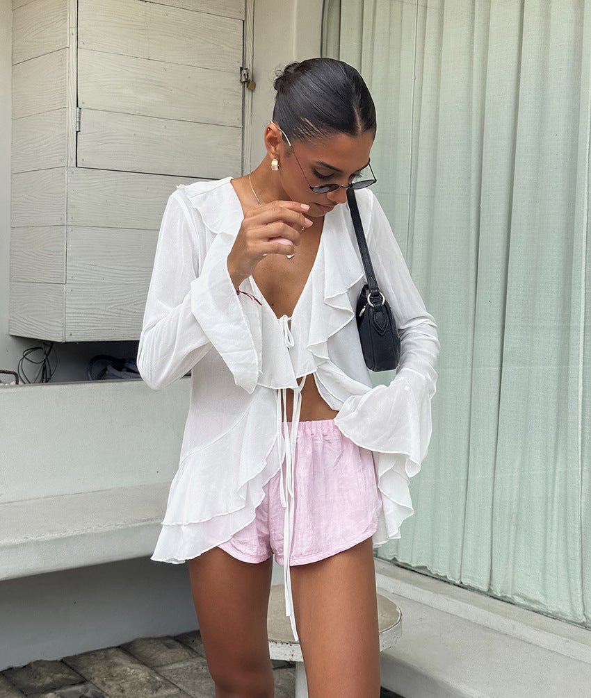 Melanie Ruffled Deep Neck Top