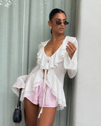 Melanie Ruffled Deep Neck Top
