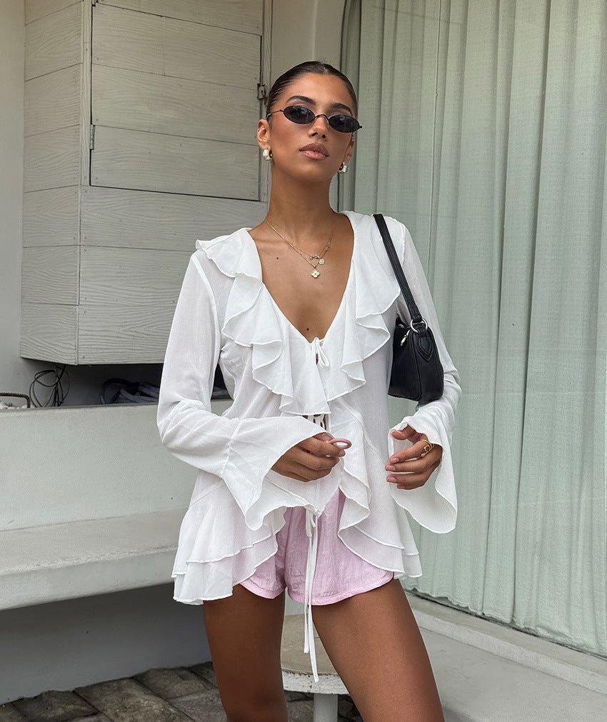 Melanie Ruffled Deep Neck Top