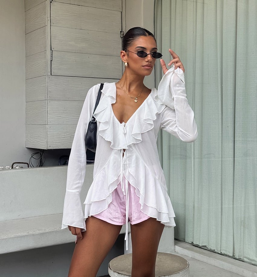 Melanie Ruffled Deep Neck Top