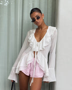 Melanie Ruffled Deep Neck Top