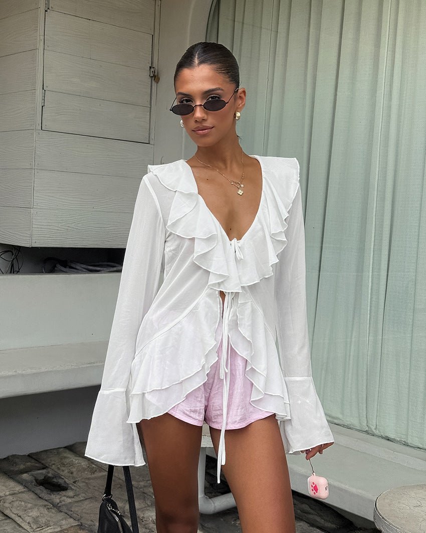 Melanie Ruffled Deep Neck Top