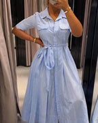 Winona Striped Lace-Up Collar Maxi Dress