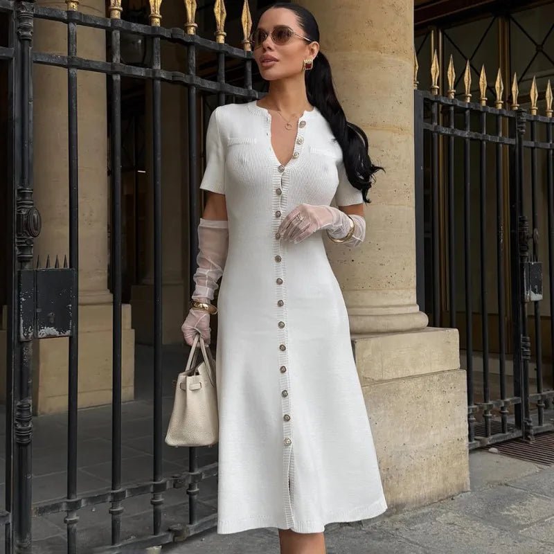 Yara Ribbed Button-Front Knit Dress