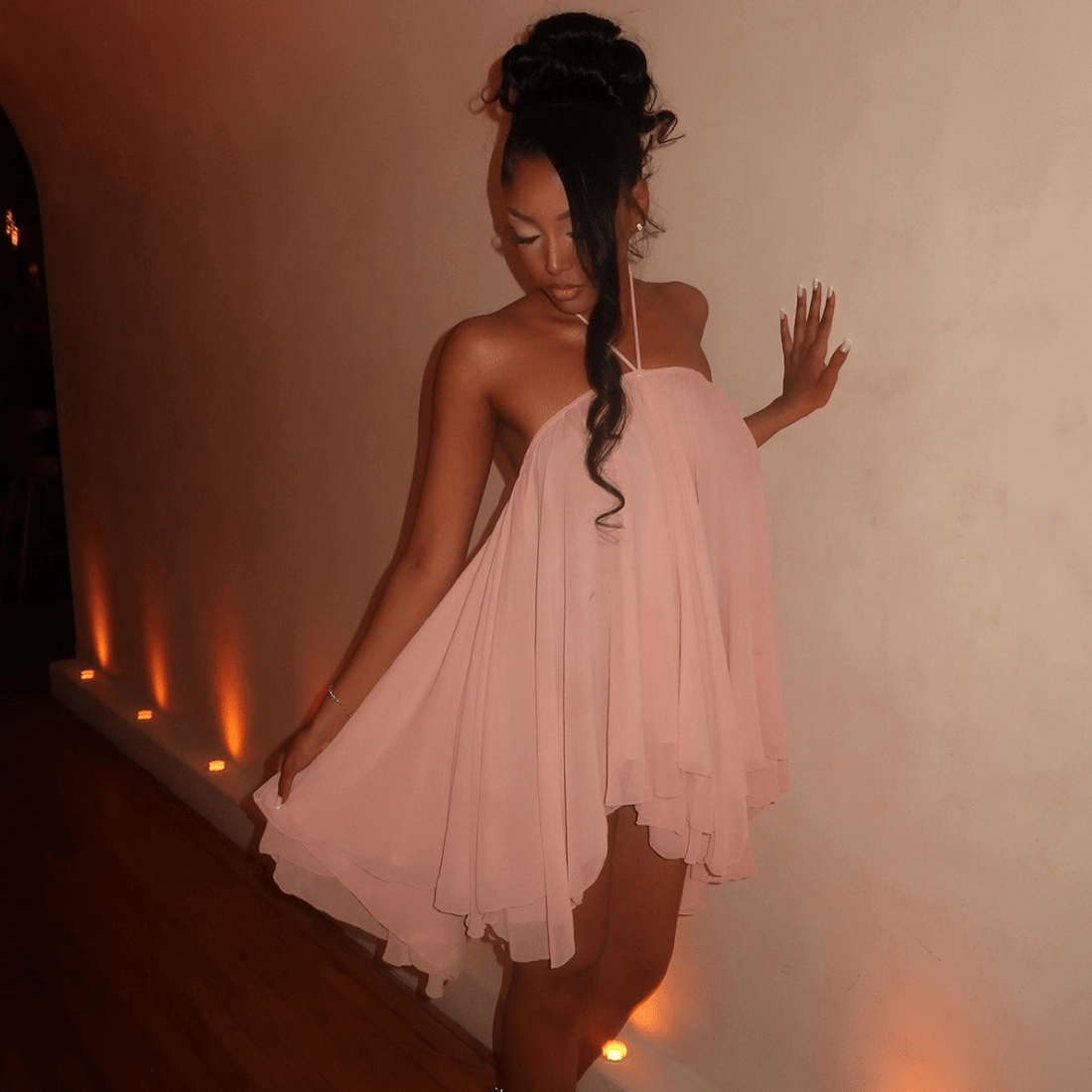 Yasmin Backless Halter Mini Dress