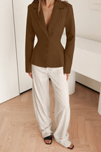 Yui Fitted V-Neck Padded Shoulder Blazer