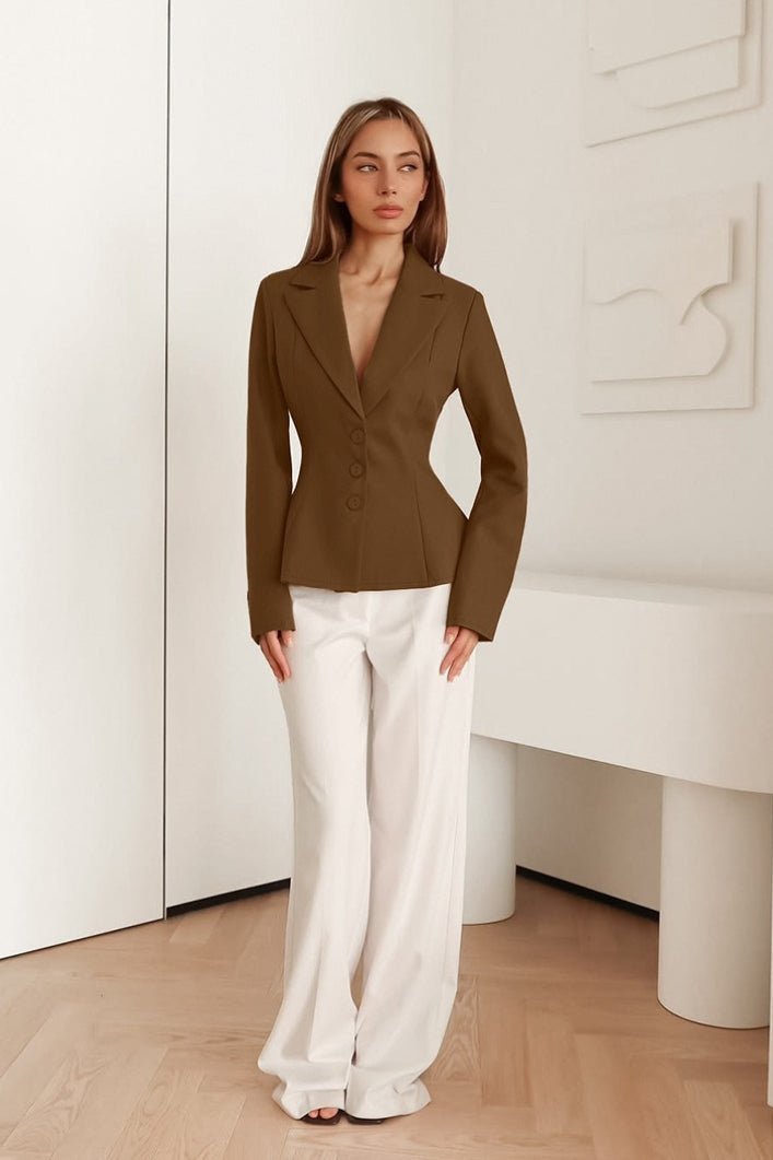 Yui Fitted V-Neck Padded Shoulder Blazer