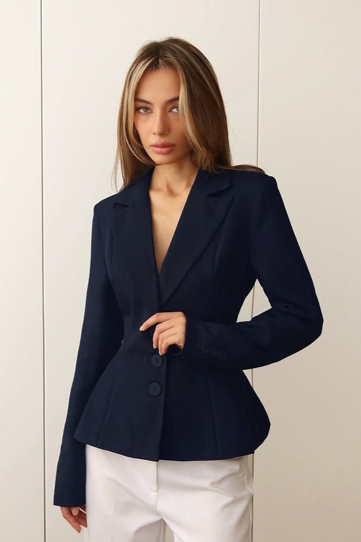 Yui Fitted V-Neck Padded Shoulder Blazer