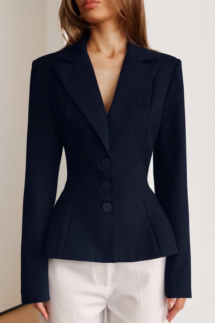 Yui Fitted V-Neck Padded Shoulder Blazer