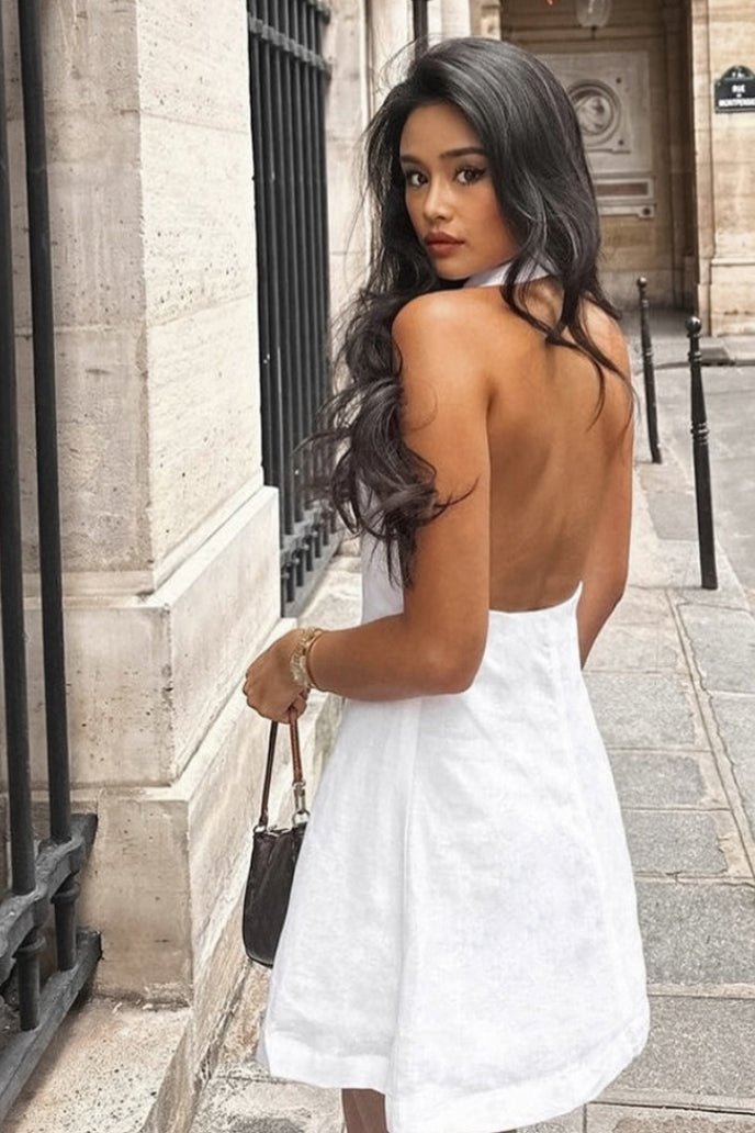 Yza Backless Buttoned Mini Dress
